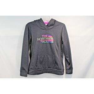 The North Face Hooded Sweatshirt Womens size L Gray Pink Lined Graphic Logo